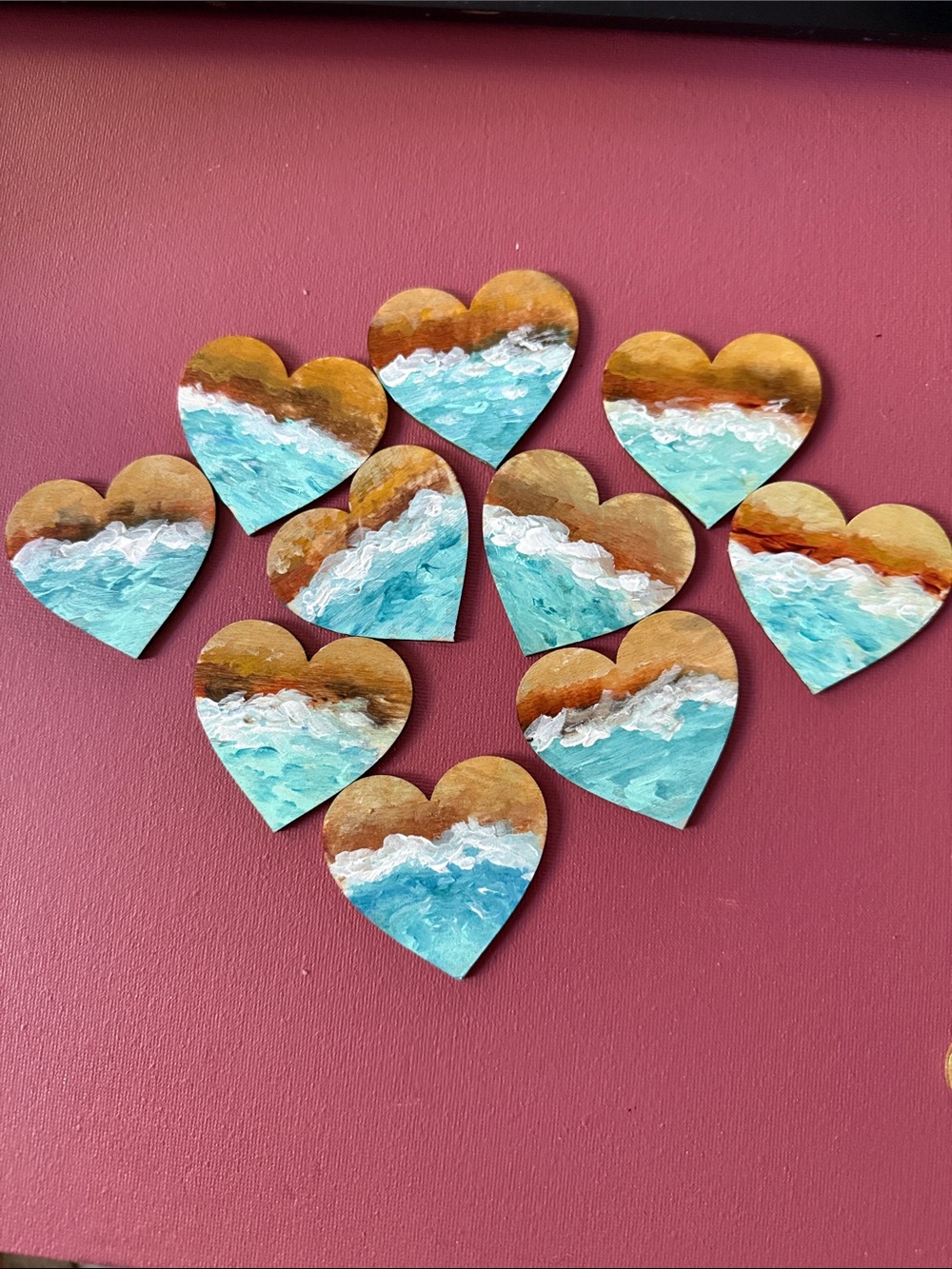 Hand-Painted Heart BeachWedding Favor Set, fridge magnets 2”